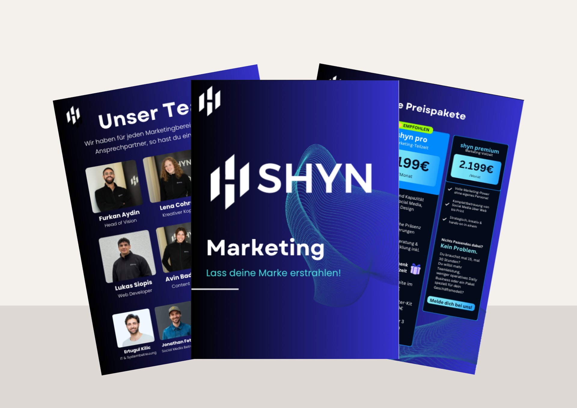 Flyer und Broschüren für SHYN Marketing
